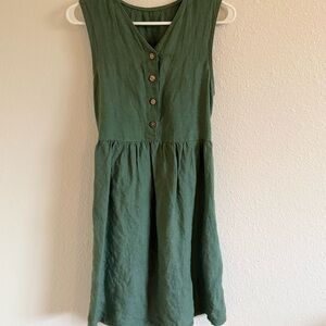 Green Sleeveless Linen Button-Down Dress